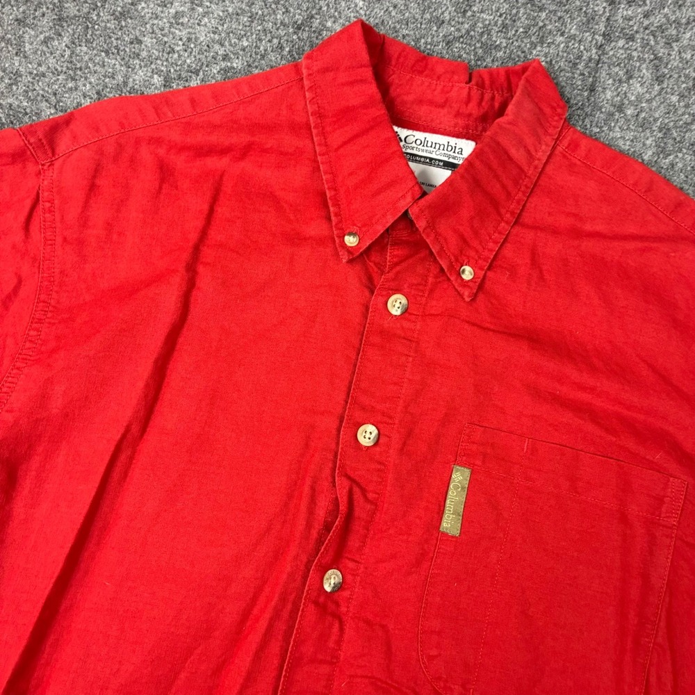 VTG Columbia Mens Size Medium Red Short Sleeve Button Down Shirt Outdoor Casual